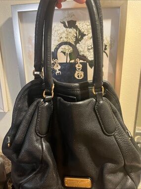 Marc by Marc Jacobs Black Pebbled Leather Satchel with Gold Hardware